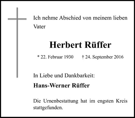 Traueranzeigen von Herbert Rüffer Trauer in NRW de