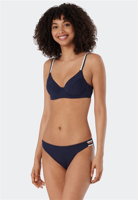 Underwire Bikini Set Variable Straps Mini Bottoms Ribbed Look Dark Blue