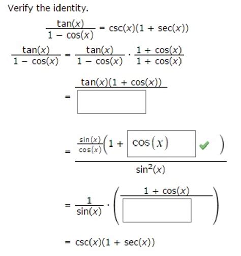 Solved Verify The Identity Tan X Cos X Csc X Chegg