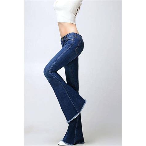 Yoins Blue Skinny Flared Jeans With Raw Hem Hkd Liked On Polyvore