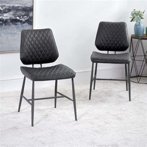 Digby Grey Leather Dining Chairs With Metal Legs Woods Furniture