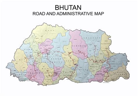 Large road and administrative map of Bhutan | Bhutan | Asia | Mapsland ...