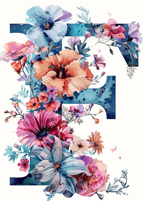 Flower Alphabet Letter F Poster Picture Metal Print Paint By