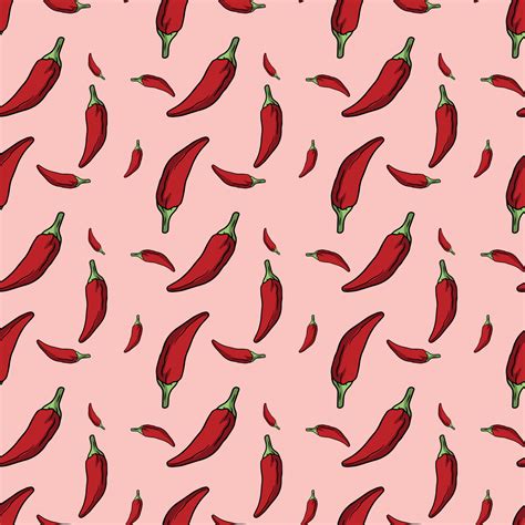 Vintage Chilli Peppers Seamless Pattern Design Vector Art At