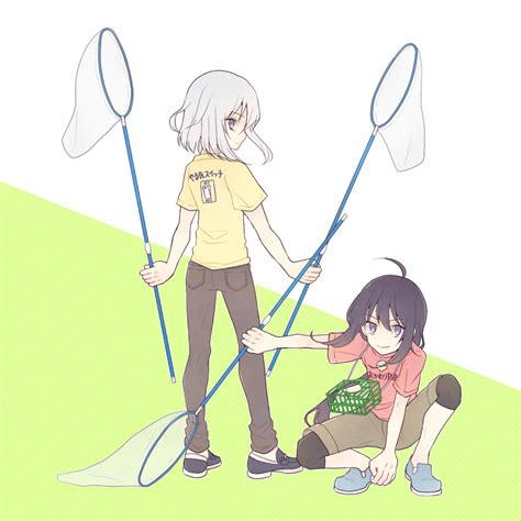 Safebooru 2boys Ahoge Black Hair Butterfly Net Hand Net Honebami Toushirou L A N A Looking