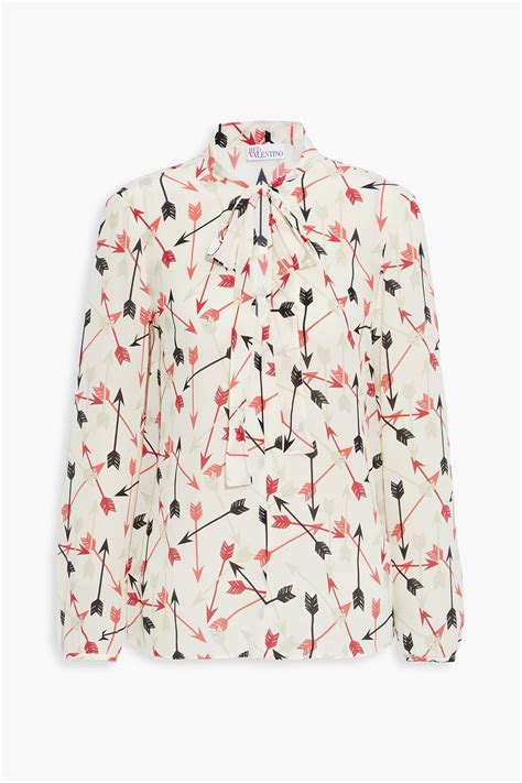 REDVALENTINO Pussy Bow Printed Silk Crepe De Chine Blouse THE OUTNET