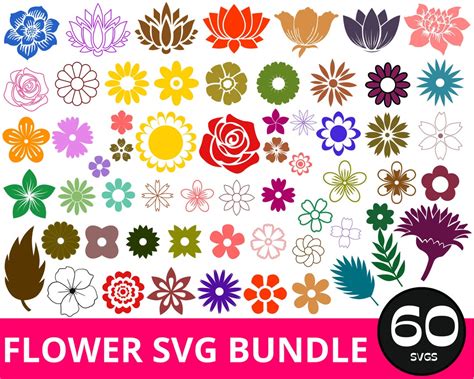 Flower Svg Bundle Spring Flowers Svg Retro Daisy Flower Boho Flower