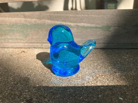 Vintage Blue Art Glass Bluebird Of Happiness Figurine Signed Etsy