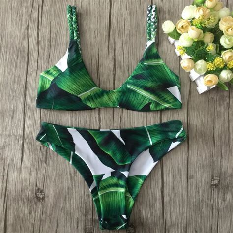 Buy 2018 Sexy Strappy Bikini Bandage Swimwear Leaves