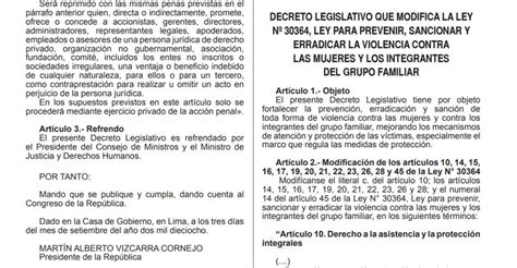 Modifican Ley 30364 Ley Para Prevenir Sancionar Y Erradicar La