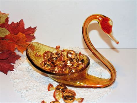 Vintage Amberina Glass Swan Bowl