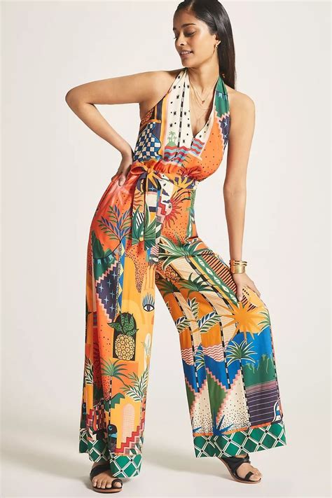 Farm X Anthropologie Halter Wide Leg Jumpsuit Halter Jumpsuit Halter