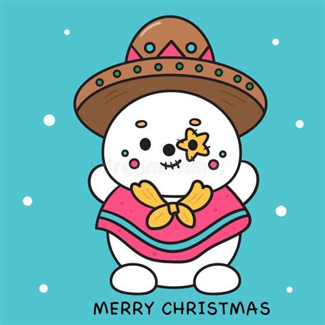 Cute Snowman Mexican Christmas Kawaii Sticker Wear Colorful Sombrero
