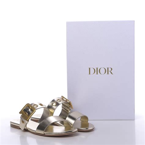 Christian Dior Laminated Calfskin D Dior Slide Sandals 375 Pale Gold 686742 Fashionphile