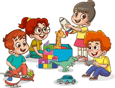 Children playing with toys. Vector illustration of kids playing with ...