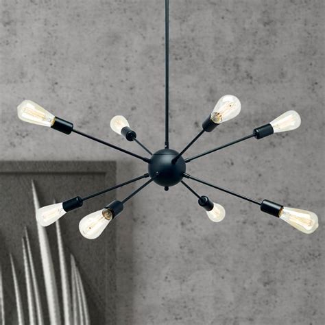 YANSUN 8 Light Black Sputnik Chandeliers Modern Ceiling Light Fixture