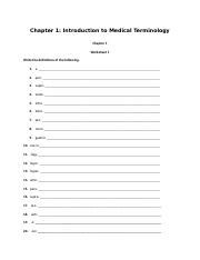 Chapter 1 Worksheets 1 Docx Chapter 1 Introduction To Medical