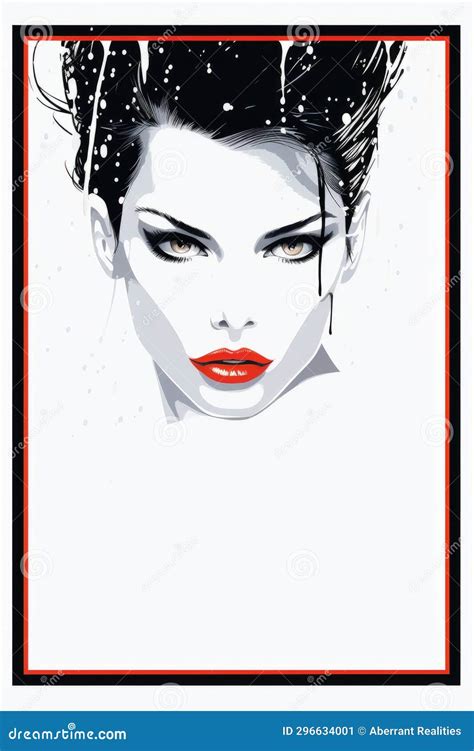 An Illustration Of A Woman With Red Lips And Black Hair Stock