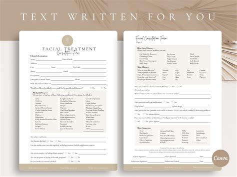 Editable Facial Consultation Form Client Intake Formbeauty Etsy Australia