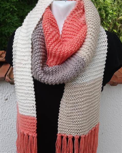 Colour Block Scarf Hand Knitted Long Striped Scarf Long Etsy Color