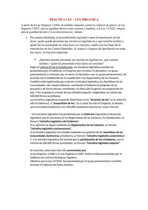 PRÃ Ctica LEY Pr Ãctica 1 PRÁCTICA LEY LEY ORGÁNICA A partir de