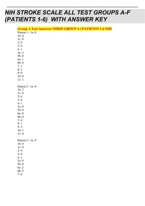 Nih Stroke Scale Test Group A Answers Solution Nih Stroke S