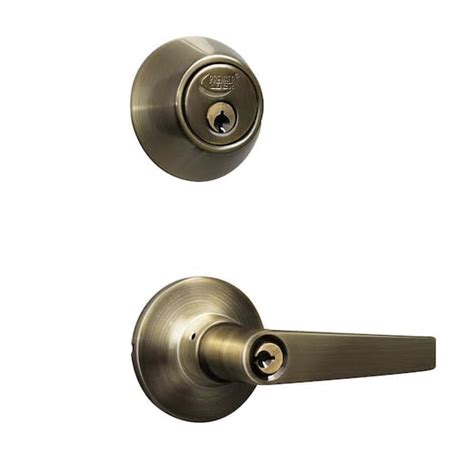 Premier Lock Antique Brass Entry Door Handle Combo Lock Set With