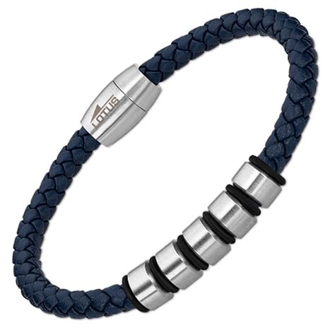 Bracelet Homme Lotus Acier Cuir Bleu Tress Homme Bracelet Souple