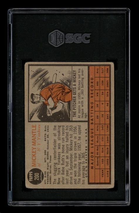 1962 Topps Set Break 200 Mickey Mantle SGC 2 GD EBay