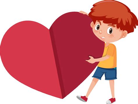 A Boy Holding Red Heart In Cartoon Style 6236114 Vector Art At Vecteezy