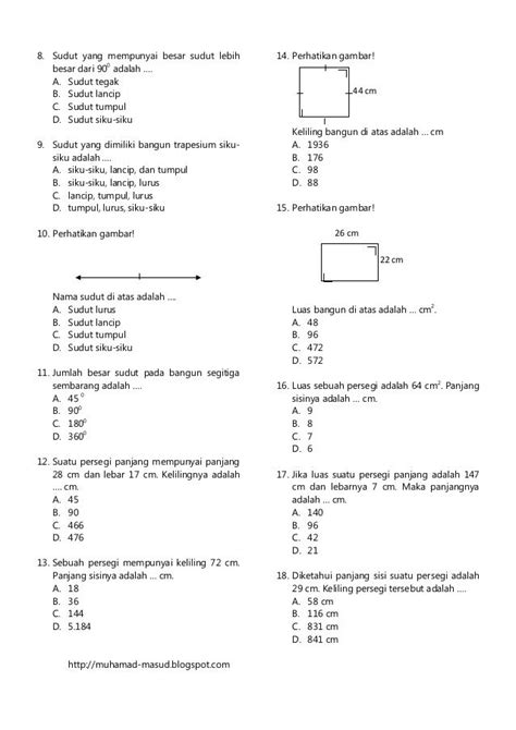 Contoh Soal Matematika Kelas 4 Tentang Keliling Dan Luas Catatan TKJ