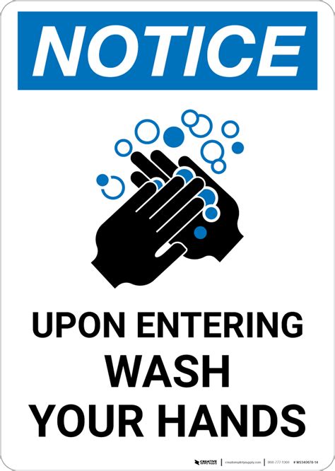 Notice Upon Entering Wash Your Hands Portrait Wall Sign Creative