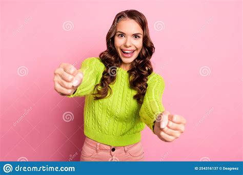 Photo Of Cheerful Woman Curly Hairdo Enjoy Driving Invisible Car