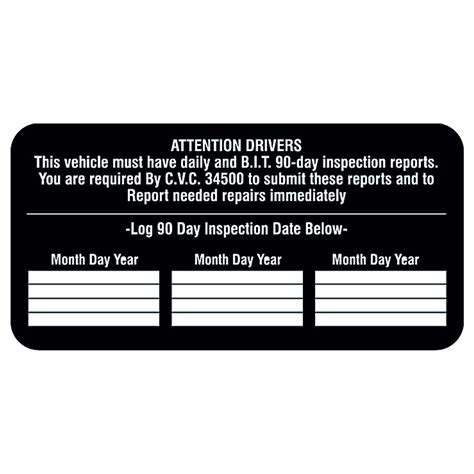 90 DAY B I T INSPECTION DECAL Ms Carita Safetruck