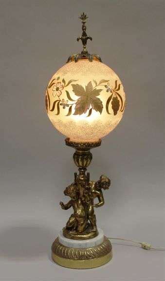 Brass Cherub Globe Table Lamp Hodgins Halls Auction Group