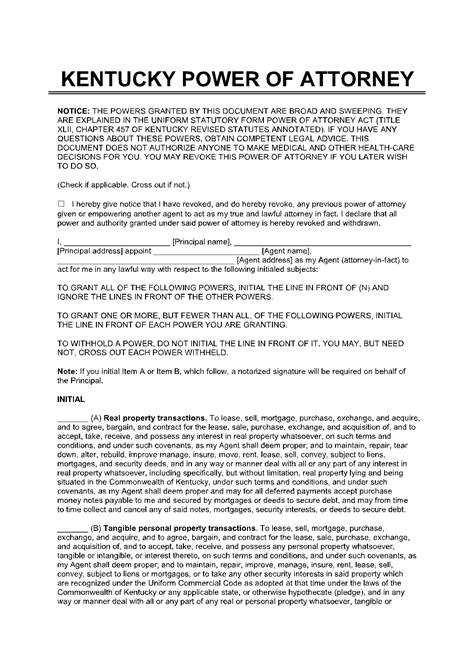 Free Printable Medical Power Of Attorney Form Kentucky Printable