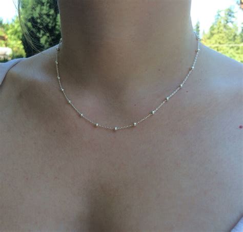 Dainty Bead Necklace Sterling Silver Bead Necklace Layering Etsy