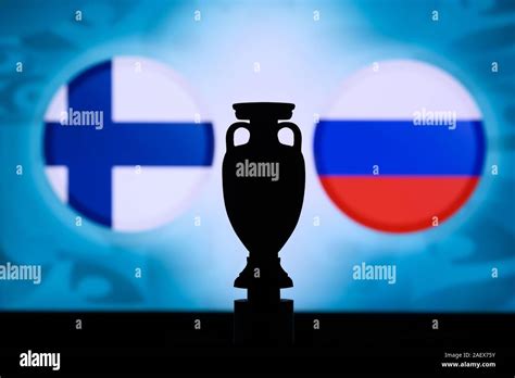 Finland Vs Russia Euro National Flags And Football Trophy Silhouette