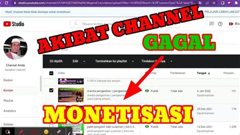 Akibat Channel Gagal Monetisasi Youtuber Pemula YouTube