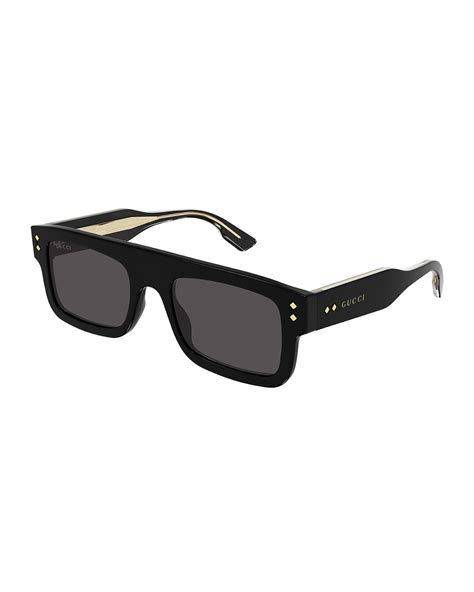 Gucci Men S Rectangle Acetate Sunglasses With Logo Neiman Marcus