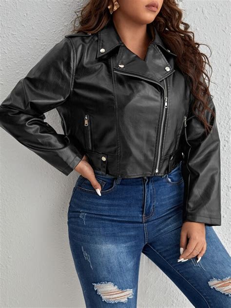 Shein Essnce Plus Zip Up Pu Leather Moto Jacket Shein Usa