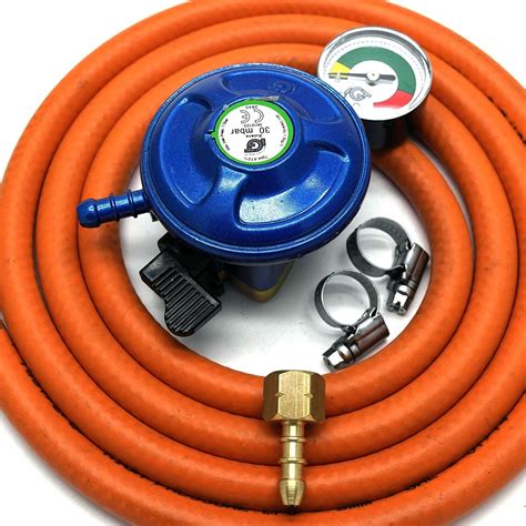 Igt 21Mm Butane Gas Regulator With Gauge Replacement Hose Kit For Bbqs