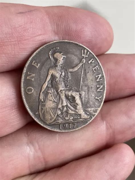 Great Britain Wwi Era One Penny Copper Coin King George V Eur