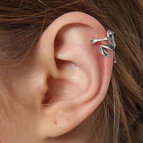 Stainless Steel Tree Frog Fake Cartilage Ear Cuff/ Crawl Frog Ear Cuffs ...