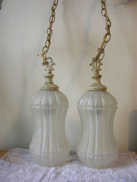 Vintage Double Swag Hanging Light Fixture Pendant Frosted