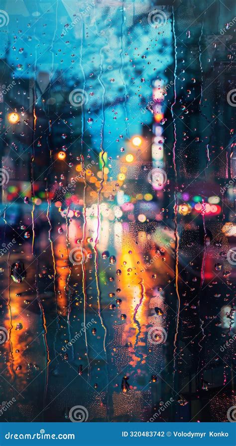 Blurry City Lights Through A Rainy Window At Night Stock Photo Image