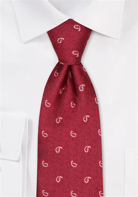 Scarlet Paisley Tie Mens Necktie In Scarlet Red And Micro Paisley