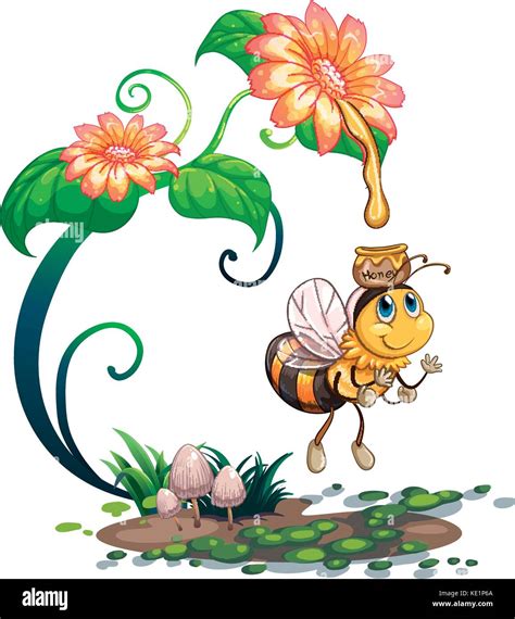 Bee Collecting Honey From The Flower Illustration Stock Vector Image And Art Alamy