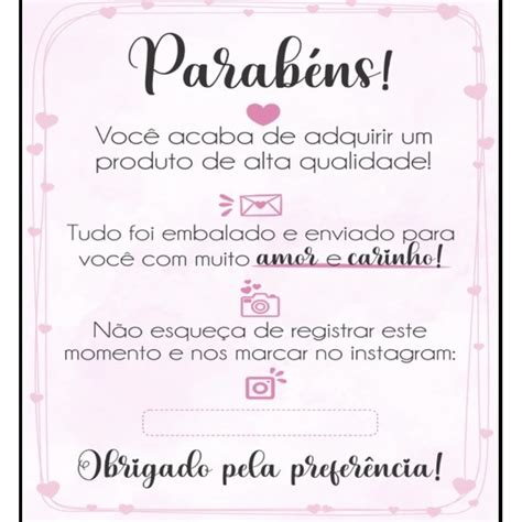 Folheto Parabens Obrigado Pela Compra Agradecimento Ao Cliente Envio