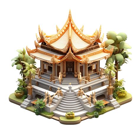 Miniature Isometric View Stereoscopic D Thai Buddhist Temple Ancient